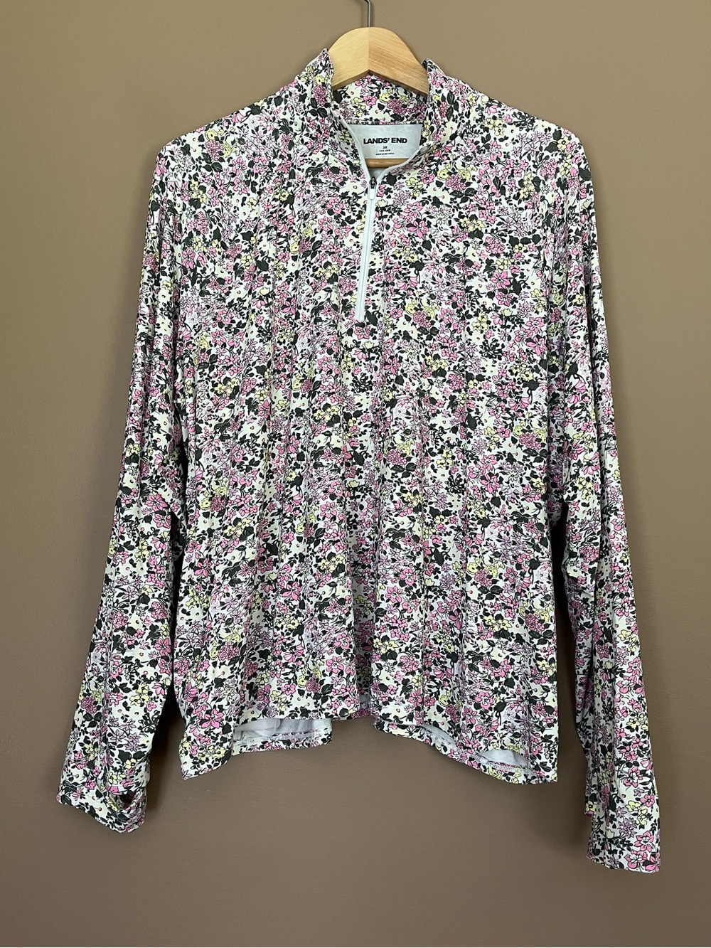 {Lands' End} Floral 1/4 Zip Long Sleeve Pullover Top - Womens 3X
